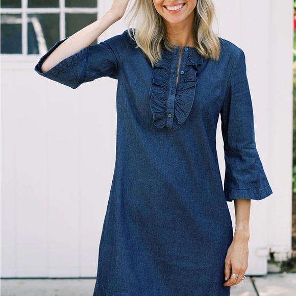 Flirty and fun Draper James Chambray Ruffle Dress - Picture 1 of 6